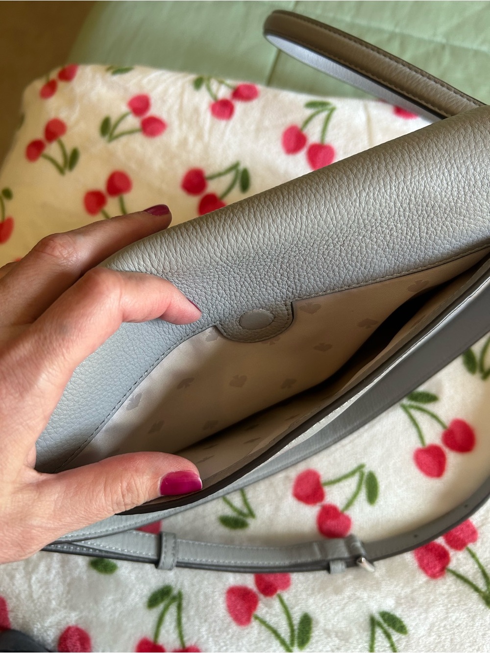 kate spade Pebbled Leather Jackson flap Crossbody in Light Gray - Picture 5 of 10